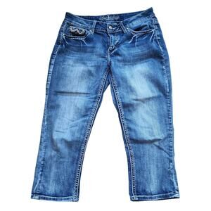 Love Indigo Premium Capri Jeans Womens Size 6 Embroidered Embellished Pocket
